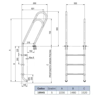 Gemischte asymmetrische Poolleitern AstralPool - 5
