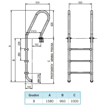 Scale per piscina con corrimano - Modello misto LUXE AstralPool - 2