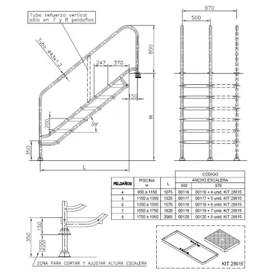 Rehabilitation ladder adaptation 500 - 970mm 28615 AstralPool - 2